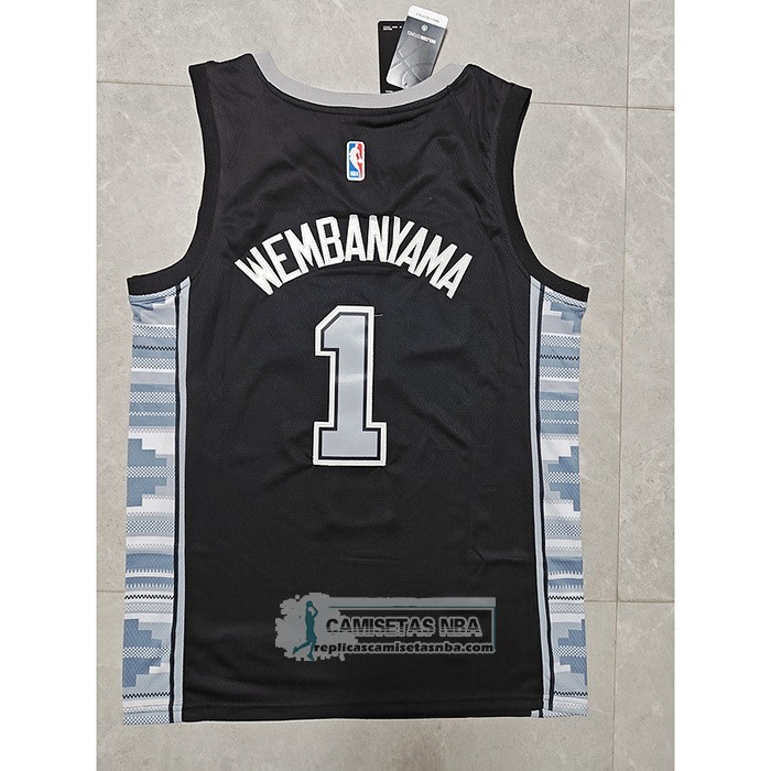 Camiseta San Antonio Spurs Victor Wembanyama NO 1 Statement 2022-23 Negro